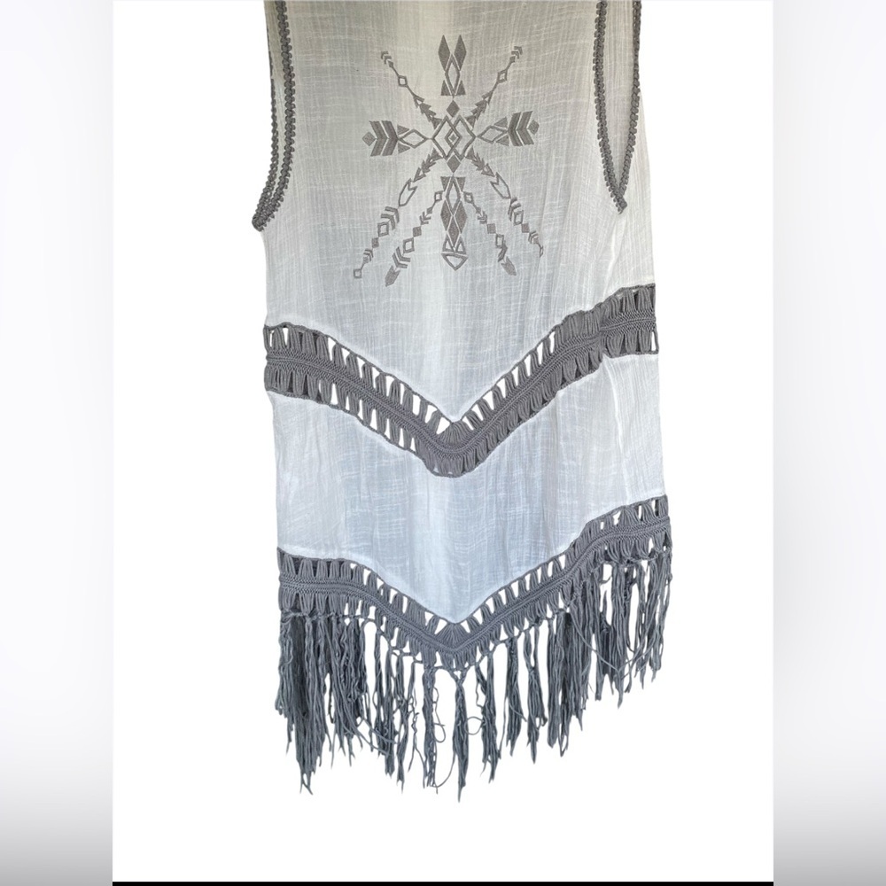 Miracle Gray Tunic vest boho beach festival Fringe macrame - Picture 3 of 8
